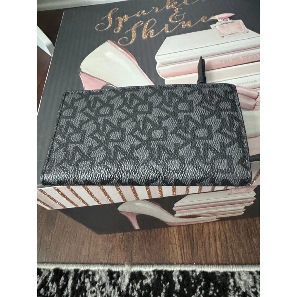 DKNY Black Monogram Continental Wallet with Gold Logo - Picture 2 of 4